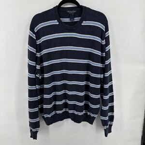 Brooks Brothers Supima Cotton Navy White Blue Stripe Crew Neck Sweater Large